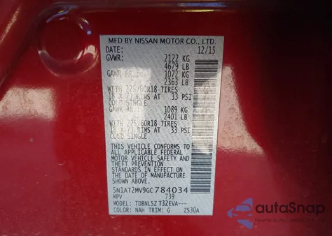 2016 Nissan Rogue Sl z USA, uszkodzony, nr VIN 5N1AT2MV9GC784034